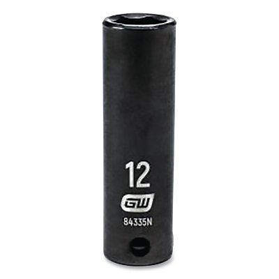 Impact Socket, 3/8 in Drive Size, 12 mm Opening Size, 6-point, Deep Length