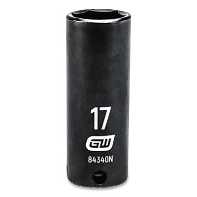 Impact Socket, 3/8 in Drive Size, 17 mm Opening Size, 6-point, Deep Length