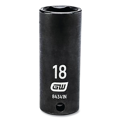Impact Socket, 3/8 in Drive Size, 18 mm Opening Size, 6-point, Deep Length