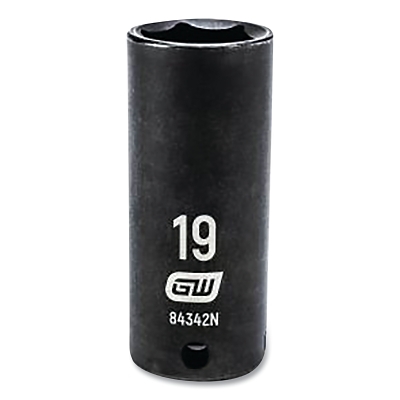 Impact Socket, 3/8 in Drive Size, 19 mm Opening Size, 6-point, Deep Length