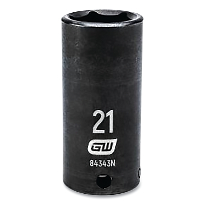 Impact Socket, 3/8 in Drive Size, 21 mm Opening Size, 6-point, Deep Length