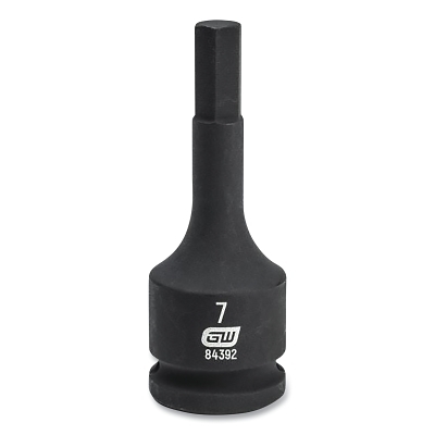 Impact Socket, 3/8 in Drive Size, 7 mm Opening Size, 6-point, Standard Length, Hex Bit