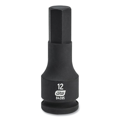 Impact Socket, 3/8 in Drive Size, 12 mm Opening Size, 6-point, Standard Length, Hex Bit