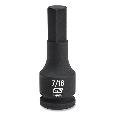 Impact Socket, 3/8 in Drive Size, 7/16 in Opening Size, 6-point, Standard Length, Hex Bit