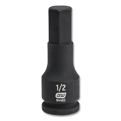 Impact Socket, 3/8 in Drive Size, 1/2 in Opening Size, 6-point, Standard Length, Hex Bit