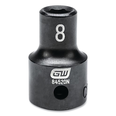 Impact Socket, 1/2 in Drive Size, 8 mm Opening Size, 6-point, Standard Length