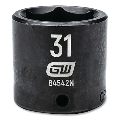 Impact Socket, 1/2 in Drive Size, 31 mm Opening Size, 6-point, Standard Length