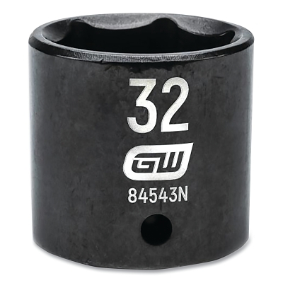 Impact Socket, 1/2 in Drive Size, 32 mm Opening Size, 6-point, Standard Length