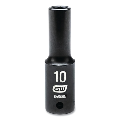 Impact Socket, 1/2 in Drive Size, 10 mm Opening Size, 6-point, Deep Length