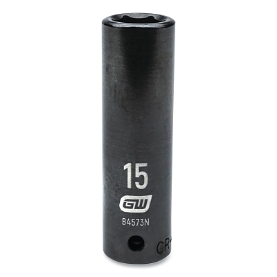 Impact Socket, 1/2 in Drive Size, 15 mm Opening Size, 6-point, Deep Length