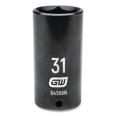 Impact Socket, 1/2 in Drive Size, 31 mm Opening Size, 6-point, Deep Length