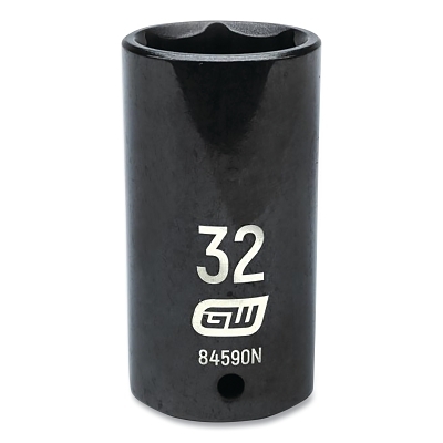 Impact Socket, 1/2 in Drive Size, 32 mm Opening Size, 6-point, Deep Length