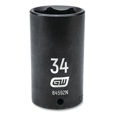 Impact Socket, 1/2 in Drive Size, 34 mm Opening Size, 6-point, Deep Length