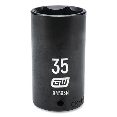 Impact Socket, 1/2 in Drive Size, 35 mm Opening Size, 6-point, Deep Length