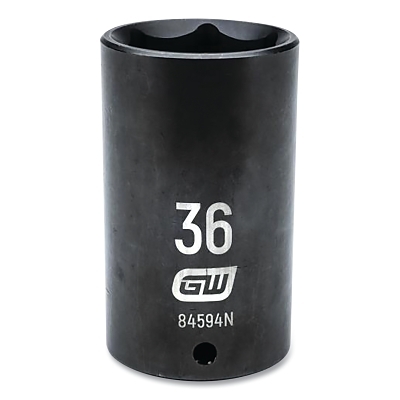 Impact Socket, 1/2 in Drive Size, 36 mm Opening Size, 6-point, Deep Length