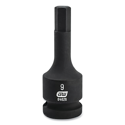 Impact Socket, 1/2 in Drive Size, 9 mm Opening Size, 6-point, Standard Length, Hex Bit