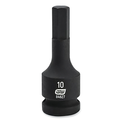 Impact Socket, 1/2 in Drive Size, 10 mm Opening Size, 6-point, Standard Length, Hex Bit