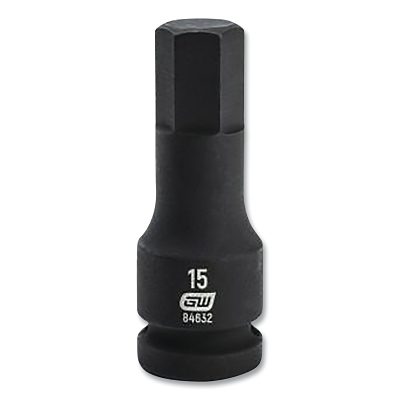 Impact Socket, 1/2 in Drive Size, 15 mm Opening Size, 6-point, Standard Length, Hex Bit