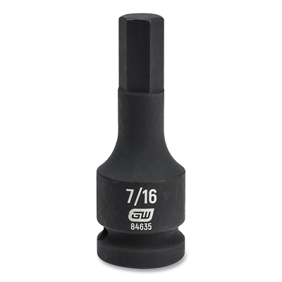 Impact Socket, 1/2 in Drive Size, 7/16 in Opening Size, 6-point, Standard Length, Hex Bit