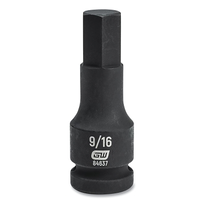 Impact Socket, 1/2 in Drive Size, 9/16 in Opening Size, 6-point, Standard Length, Hex Bit
