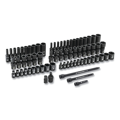 Impact Socket Set, 1/4 in Dr, 6-point, SAE/Metric, 3/16 in to 15 mm, 71-Pc Deep/Standard Lengths, Incl Univ Jt/Blow Mold Case
