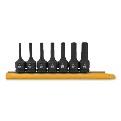Impact Socket Set, 3/8 in Dr, 6-point, Metric, 4mm to 12mm, 7-Pc Hex Bit, Incl Metal Rail