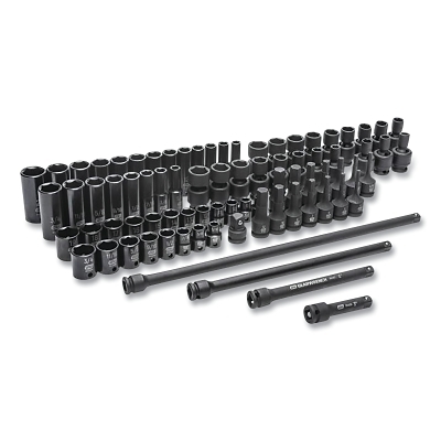 Impact Socket Set, 3/8 in Dr, 6-point, SAE/Metric, 3/16 in to 4mm, 80-Pc Deep/Standard Lengths, Incl Blow Mold Case
