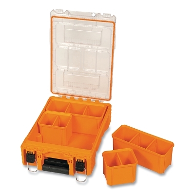MODbox™ Compontent Box, Tall, Half Width, 4 Compartments, 10.9 in L x 15.5 in W x 5.2 in H, Orange