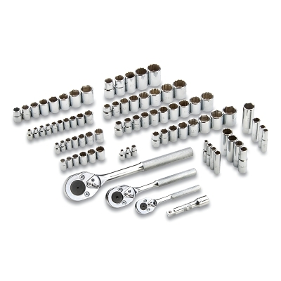 Combination Socket Set, 81-Pc, 1/4 in_ 3/8 in_ 1/2 in Drive Size, 6-point, 12-point, Deep/Standard, Metric/SAE