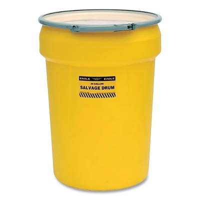 Poly Drum, Salvage, Metal Lever-Lock Lid, Yellow, 30 gal