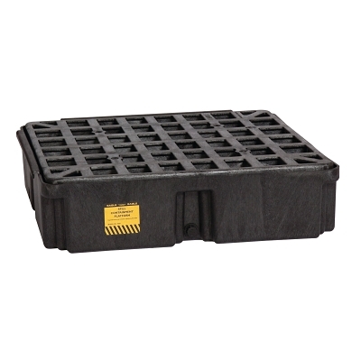Spill Containment, 1-Drum Modular Platform, HDPE, 2000 lb, 15 gal, 26-1/4 in W x 26 in D x 6-1/2 in H, Black, w/Drain