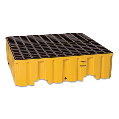 Spill Containment, 4-Drum Pallet, HDPE, 8000 lb, 66 gal, 52-1/2 in W x 51 in D x 13-3/4 in H, Yellow, w/Drain