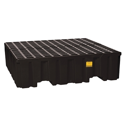 Spill Containment, 4-Drum Pallet, HDPE, 8000 lb, 66 gal, 52-1/2 in W x 51 in D x 13-3/4 in H, Black, w/Drain