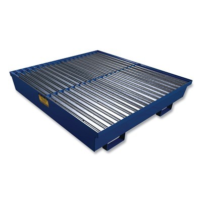 Spill Containment, 4-Drum Pallet, Steel, 4000 lb, 92 gal, 54-1/4 in W x 54 in D x 12 in H, Blue, ND