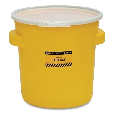 Poly Drum, Lab Pack, Plastic Lever-Lock Lid, Yellow, 20 gal