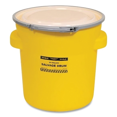 Poly Drum, Salvage, Metal Lever-Lock Lid, Yellow, 20 gal