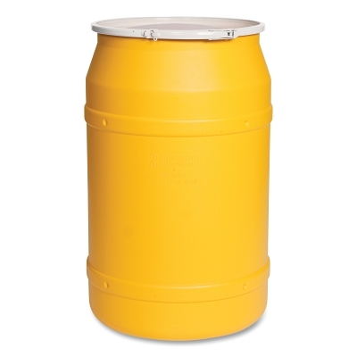 Poly Drum, Lab Pack Open-Head, Plastic Lever-Lock Lid, Yellow, 55 gal
