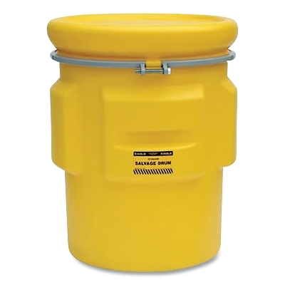 Poly Drum, Salvage, Metal Ring with Bolt Lid, Yellow, 65 gal