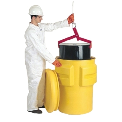 Poly Drum, Salvage, Metal Ring with Bolt Lid, Yellow, 95 gal