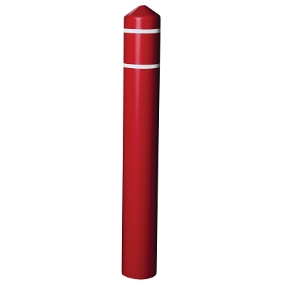 Post Sleeve, 6 in x 56 in H, Smooth Bollard, Red w/2 White Reflective Stripes