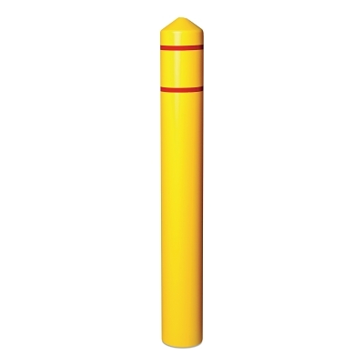 Post Sleeve, 6 in x 56 in H, Smooth Bollard, Yellow w/2 Red Reflective Stripes