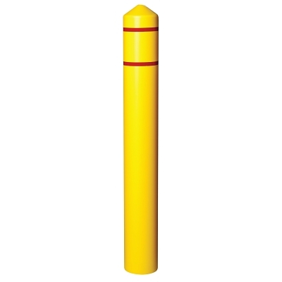 Post Sleeve, 8 in x 57 in H, Smooth Bollard, Yellow w/2 Red Reflective Stripes
