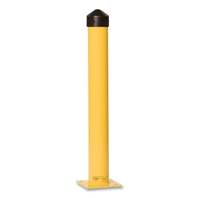 Bollard Post, Metal, 4-1/2 in dia x 36 in H, Round, Black/Yellow
