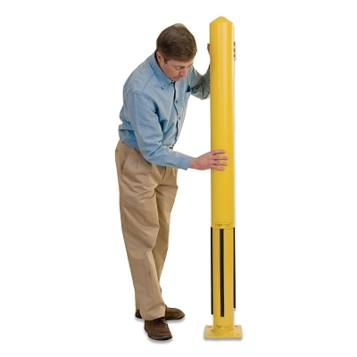 Bollard Post, Metal, 4-1/2 in dia x 42 in H, Round, Black/Yellow