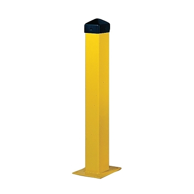 Bollard Post, Metal, 5 in dia x 42 in H, Square, Black/Yellow