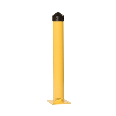Bollard Post, Metal, 5-3/5 in dia x 42 in H, Round, Black/Yellow