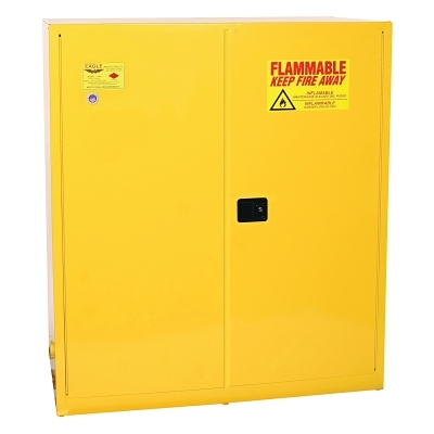 Drum Safety Cabinet, 2-Drum Vertical, Manual-Close Door, 110 gal Cap, Yellow