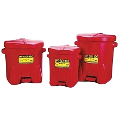 Poly Waste Can, Oily, 6 gal, Red, Includes Foot Lever