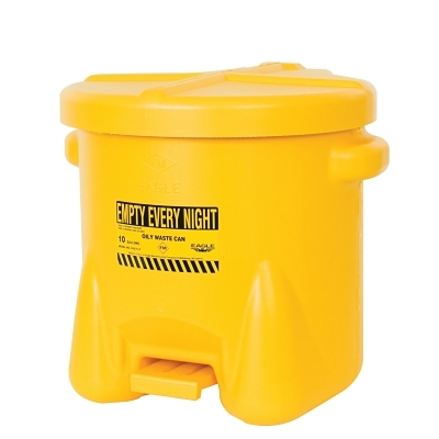 Poly Waste Can, Oily, 10 gal, Red, Includes Foot Lever