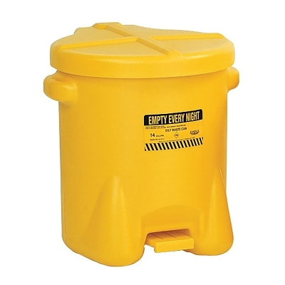 Poly Waste Can, Oily, 14 gal, Yellow, Includes Foot Lever